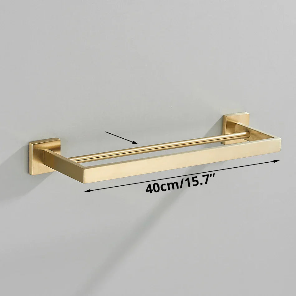 DecorBites™ Brushed Gold Bathroom Set: Towel Bar, Robe Hook, Shelf, Tissue Holder & Accessories