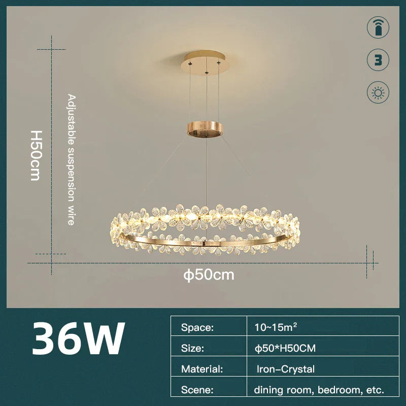 DecorBites™ Crystal Ring LED Chandelier: Modern Luxury Pendant Lamp for Home Decor