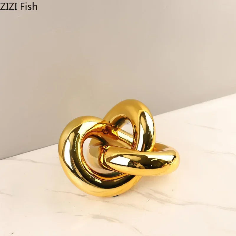 DecorBites™ Gold-plated Knot Ornaments: Modern Geometric Resin Desk Decor & Room Craft