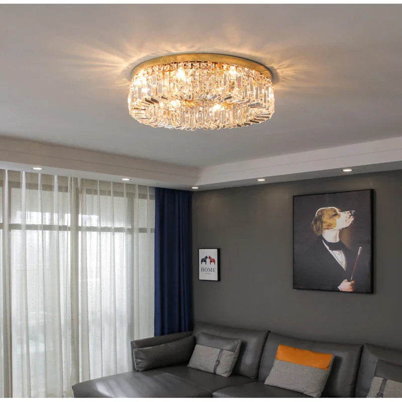 DecorBites™ Golden LED Crystal Round Ceiling Lamp