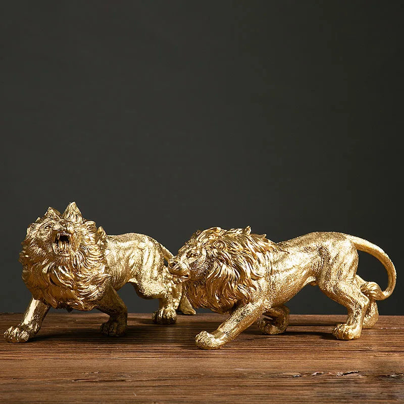 DecorBites™ Golden Lion King Resin Figurines: Luxury Desktop Ornaments for Home & Office