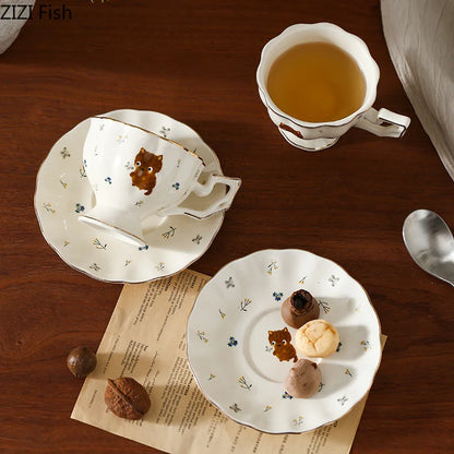 DecorBites™ Cartoon Kitten Pattern Porcelain Coffee Mug Set Ayshacollection