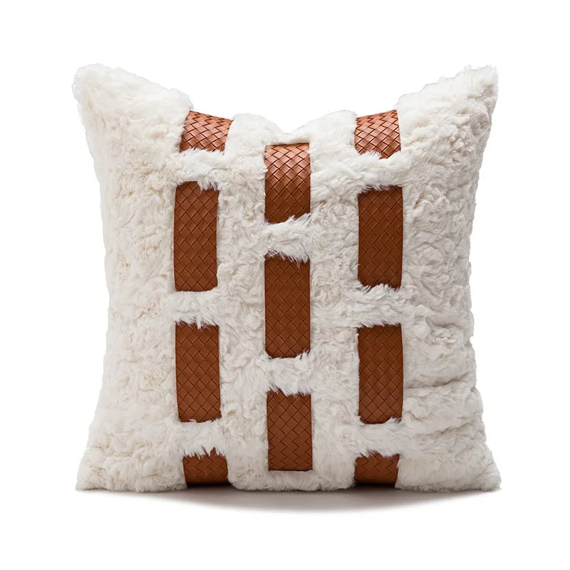 DecorBites™ Abstract Plush Burnt Orange Embroidered Pillow Cover 45x45cm Ivory Decoration