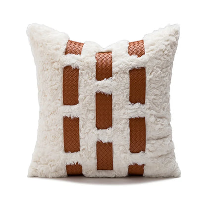 DecorBites™ Abstract Plush Burnt Orange Embroidered Pillow Cover 45x45cm Ivory Decoration
