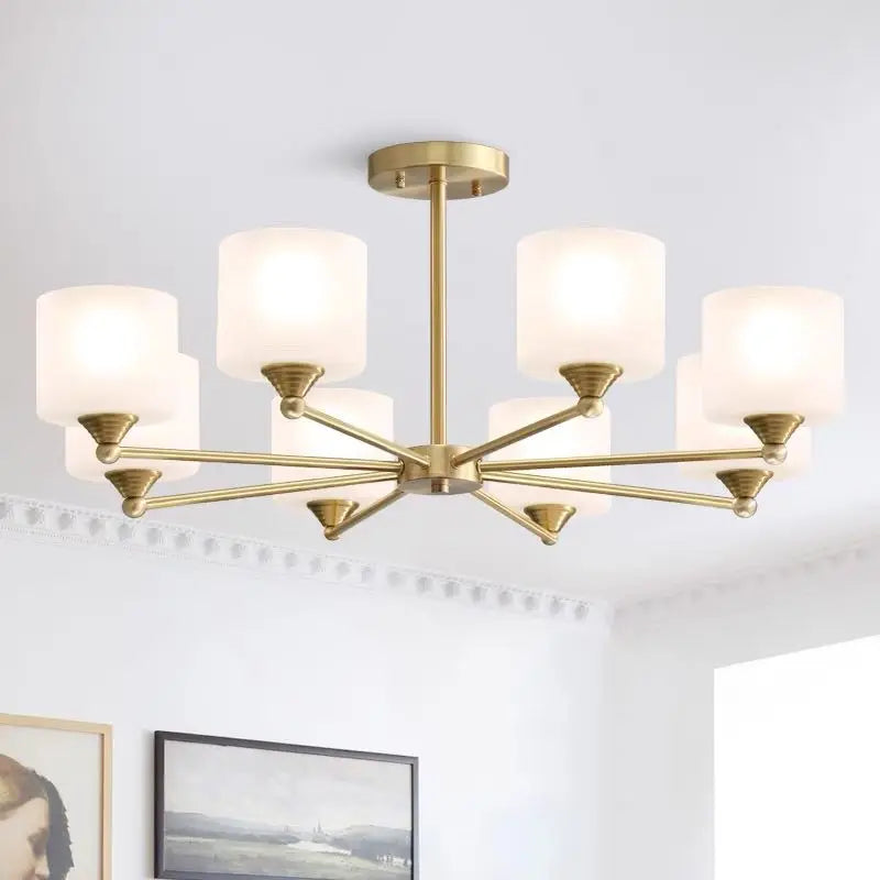 DecorBites™ LED Black/Gold Ceiling Chandelier with Lampshade for Elegant Living Room Decor
