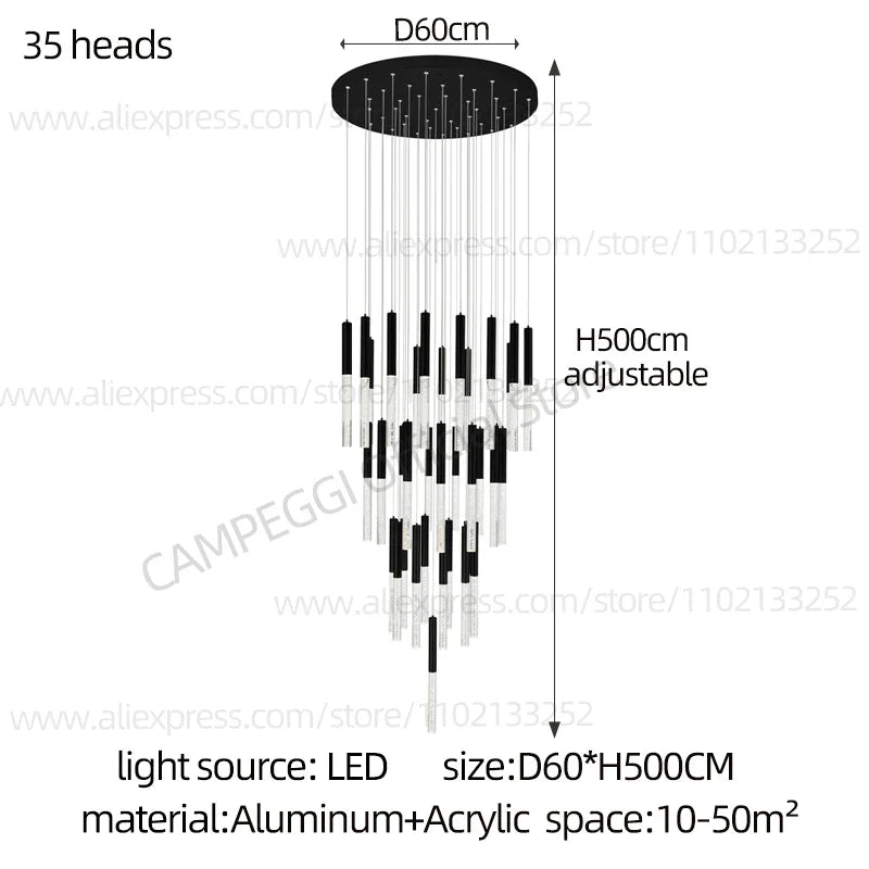 DecorBites™ Cylindrical Chandelier: Modern Nordic Indoor Lighting for Living Room, Staircase & Ceiling