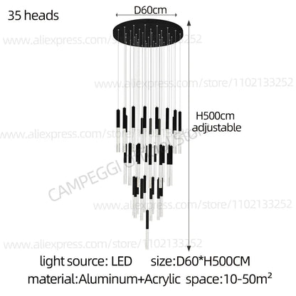 DecorBites™ Cylindrical Chandelier: Modern Nordic Indoor Lighting for Living Room, Staircase & Ceiling