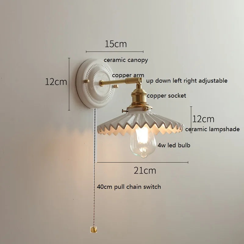 DecorBites™ LED Ceramic Wall Lamp with Copper Arm for Bedroom Bathroom Mirror