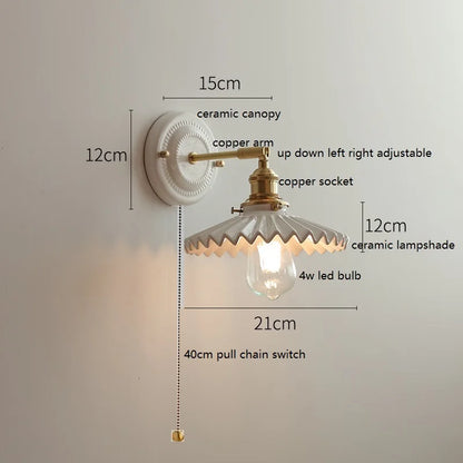 DecorBites™ LED Ceramic Wall Lamp with Copper Arm for Bedroom Bathroom Mirror