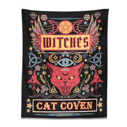 Afralia Cat Witchcraft Tapestry: Sun Moon Tarot Mushroom Divination for Home Decor