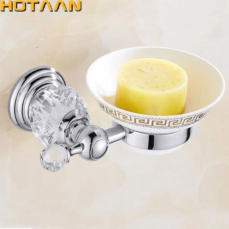 DecorBites™ Gold Crystal Brass Ceramics Bathroom Soap Holder Home Decor Enhance Bathroom Storage