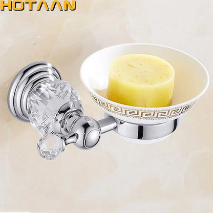 DecorBites™ Gold Crystal Brass Ceramics Bathroom Soap Holder Home Decor Enhance Bathroom Storage