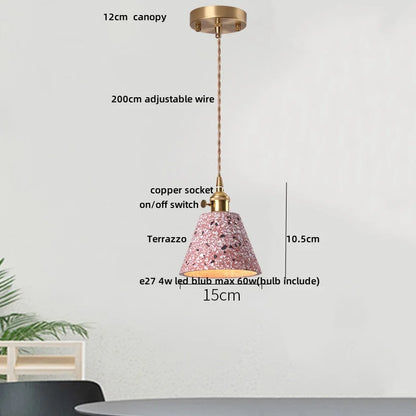 DecorBites™ Terrazzo Stone LED Pendant Lamp for Industrial Loft, Bar, Coffee, Living Room.