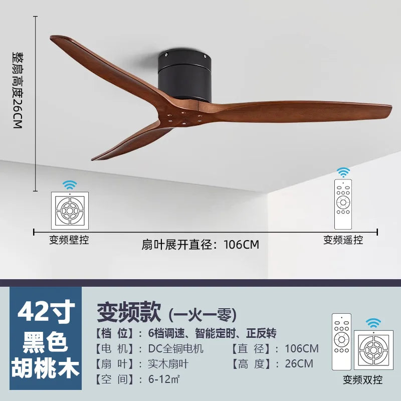 مروحة سقف فاخرة مصقولة من DecorBites™ مقاس 52 بوصة بمحرك تيار مستمر، 3 شفرات خشبية، جهاز تحكم عن بعد