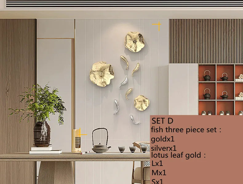 DecorBites™ Carp Fish Lotus Leaf Gold Wall Pendant - Bionics Home Decor