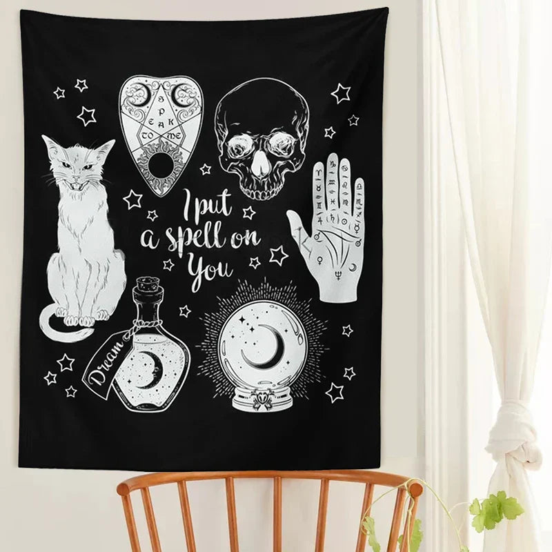 Tarot Cat Tapestry Wall Hanging for Witchy Vibes & Mystical Decor by Decobites