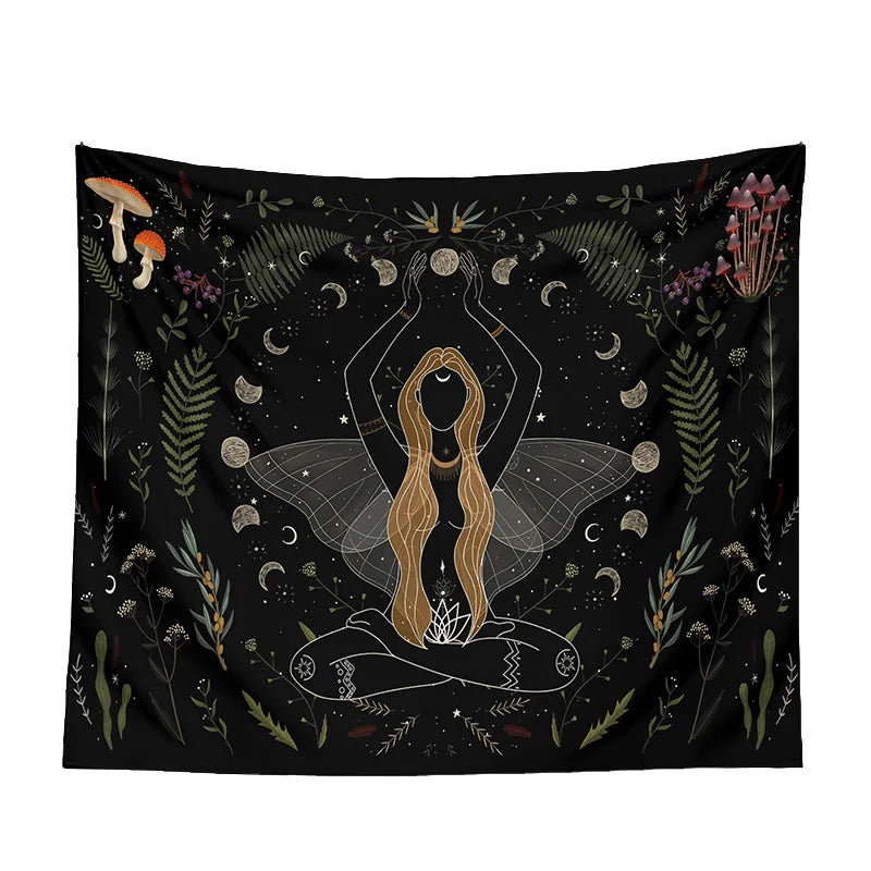 DecorBites™ Botanical Witchy Tapestry: Hanging Boho Room Decor with Mushrooms and Snakes