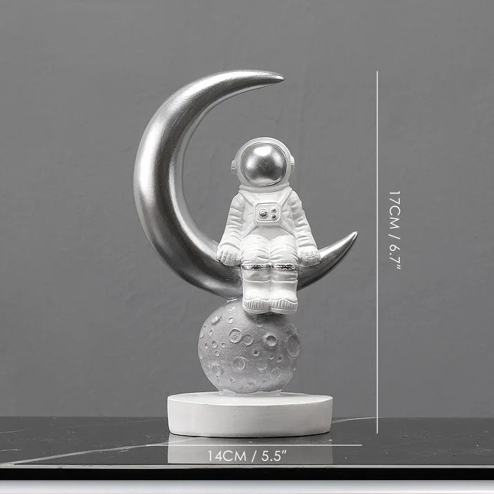 Figuras de astronautas DecorBites™: Escultura moderna de astronauta con luna, regalo perfecto para hombre y novio