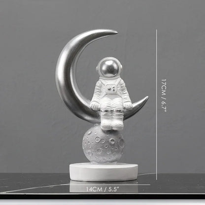 Figuras de astronautas DecorBites™: Escultura moderna de astronauta con luna, regalo perfecto para hombre y novio