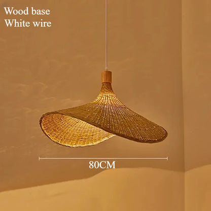 Handwoven Bamboo Straw Hat Pendant Light