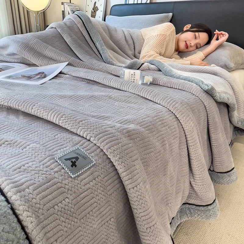 Manta de felpa jacquard acogedora DecorBites™ - Forro polar coral suave - Para todas las estaciones - Rayas lisas europeas