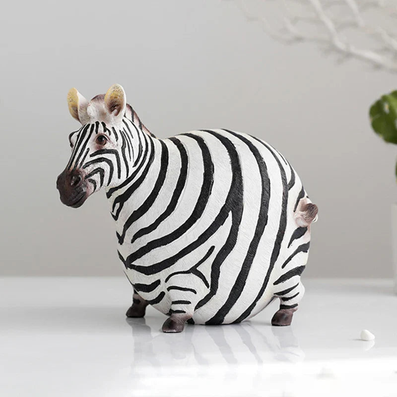 DecorBites™ Cute Fat Zebra Resin Animal Figurine Sculpture Desktop Art Decoration