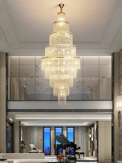 DecorBites™ Large Golden Crystal Chandelier for Modern Luxury High Ceilings