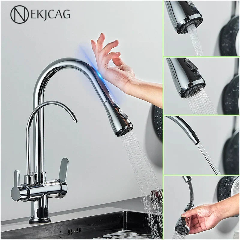 DecorBites™ Gourmet Pull Out Black Gold Kitchen Faucet with Sprayer Mixer Swivel Sink Tap