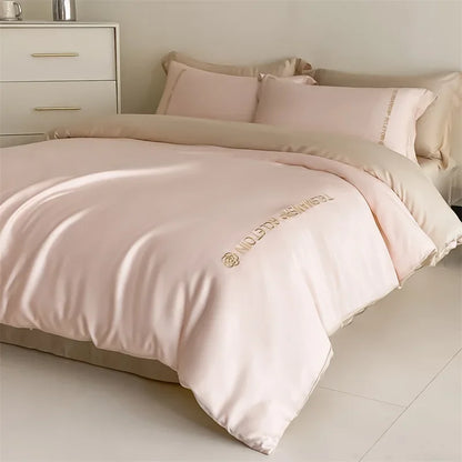 طقم أغطية سرير مطرز من القطن من DecorBites™، طقم غطاء لحاف مكون من 4 قطع لسرير مزدوج