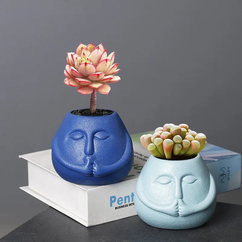 DecorBites™ Ceramic Abstract Human Face Flowerpot Succulent Orchid Plant Vase Pot