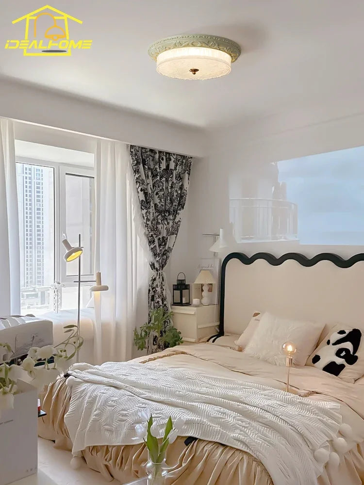 Lámpara de techo DecorBites™ Cream Wind LED de hierro y cristal - Diseño retro, estilo Bauhaus