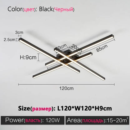 DecorBites™ Black Chandelier LED Ceiling Lamp: Nordic Minimalist Square Bedroom Living Room Lighting