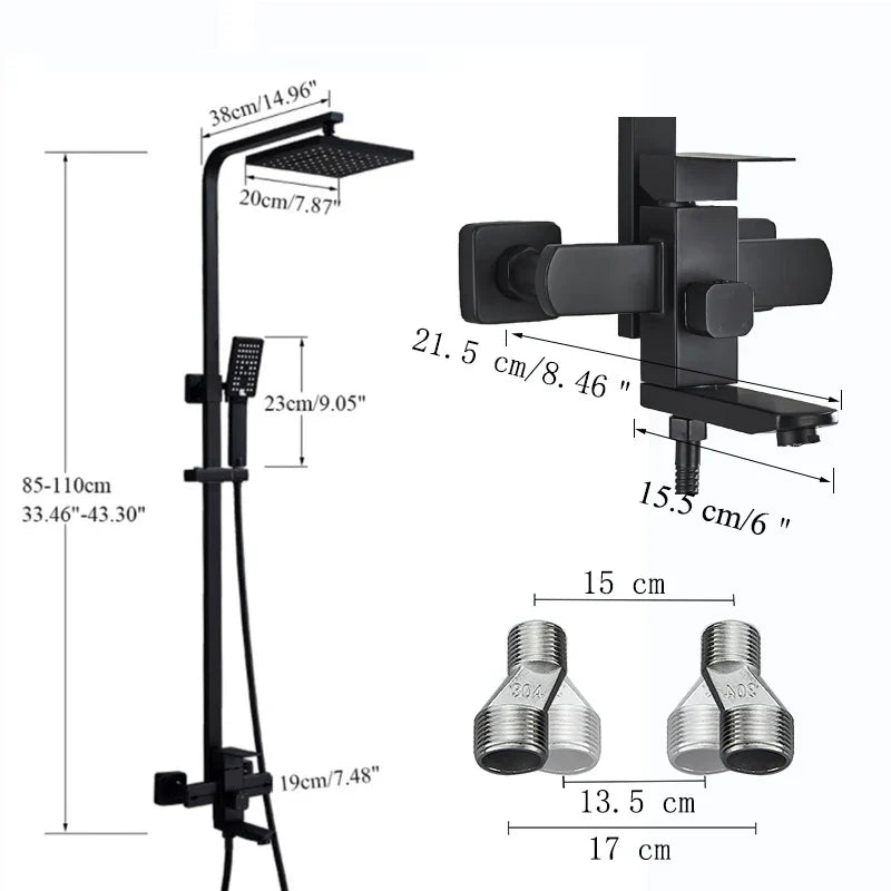 مجموعة صنبور دش DecorBites™ من الفولاذ المقاوم للصدأ باللون الأسود مع مخرج شلال - صنبور حوض استحمام من الكروم
