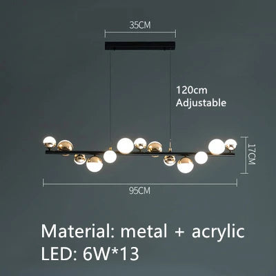 DecorBites™ Gold Balls LED Chandelier: Art Deco Round Lighting with Acrylic Balls for Home Décor