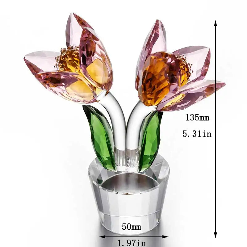 DecorBites™ Crystal Tulip Lily Flower Sculpture Ornament Table Decor Centerpiece