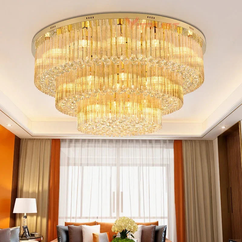 DecorBites™ Large Crystal Ceiling Lamp: Elegant Home & Hotel Lighting Fixture
