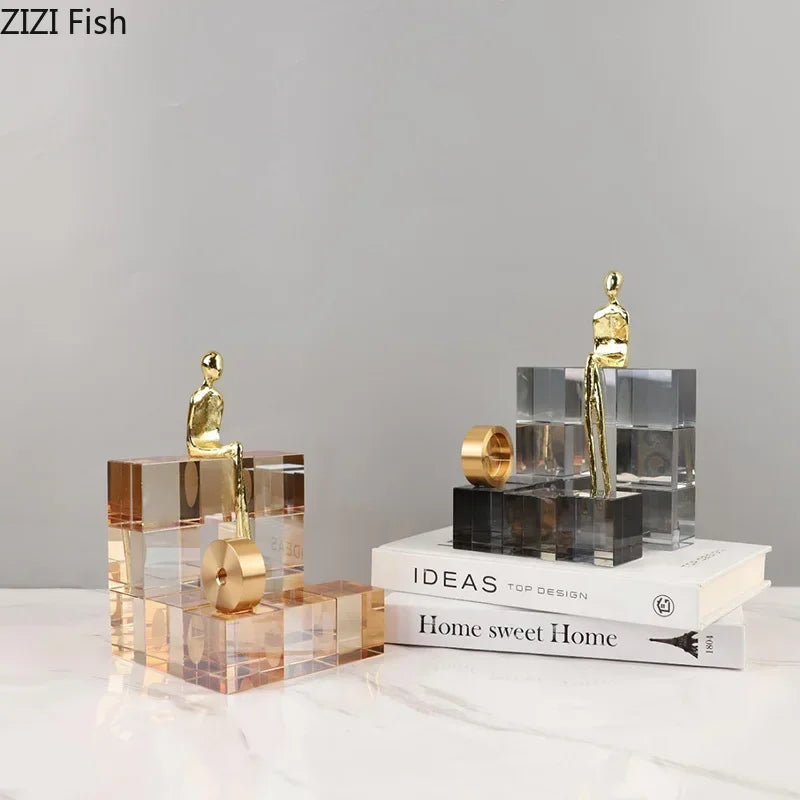 DecorBites™ Golden Thinker Crystal Base Sculpture for Modern Desk Decor