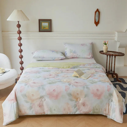 DecorBites™ Knitted Cotton Print Summer Quilt, Silk Soft Blanket