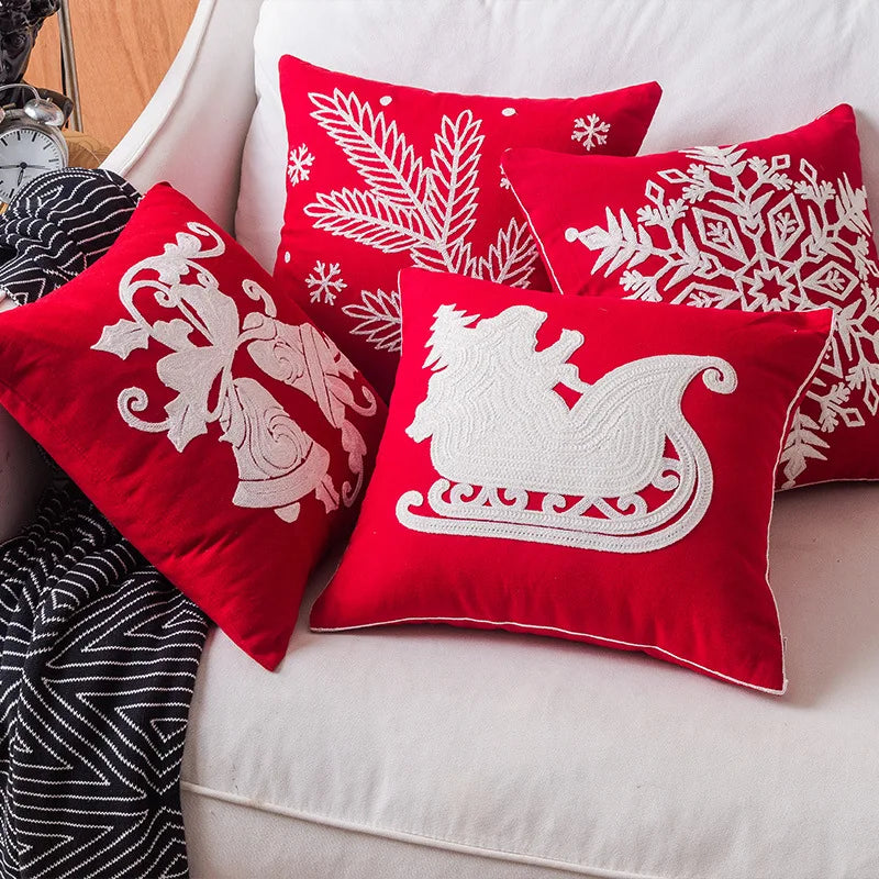 DecorBites™ Christmas Snowflake Elk Embroidered Pillowcases - Festive Decorative Cushion Cover