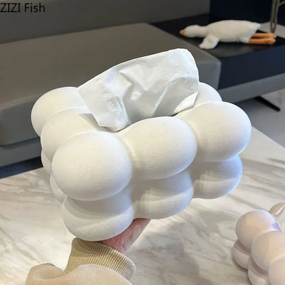 DecorBites™ Cloud Ceramic Tissue Box - White Porcelain Desk Decoration