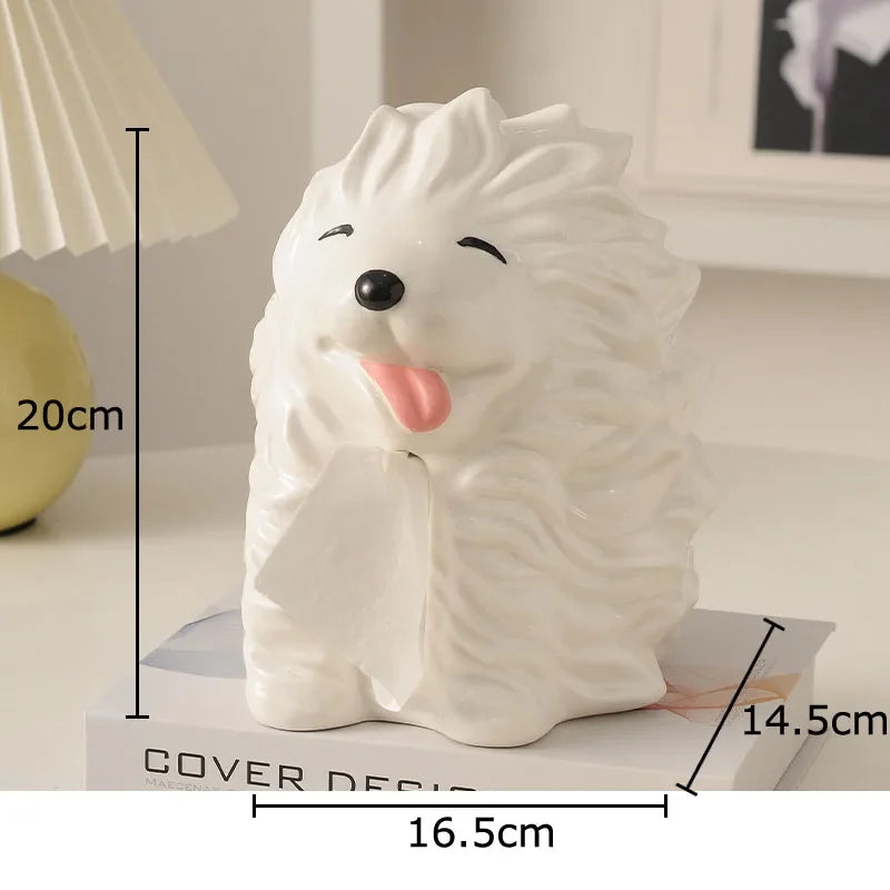 DecorBites™ Cartoon Puppy Tissue Box: Cute Animals Ceramic Desk Decoration & Paper Towel Case