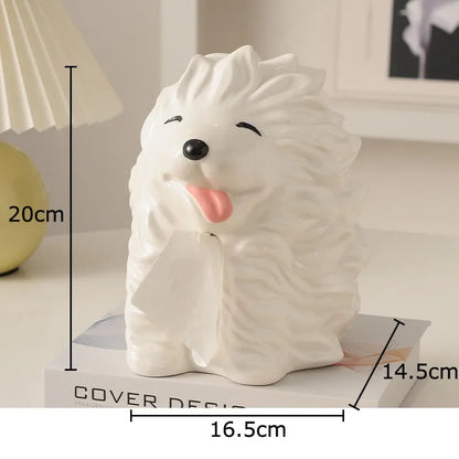 DecorBites™ Cartoon Puppy Tissue Box: Cute Animals Ceramic Desk Decoration & Paper Towel Case