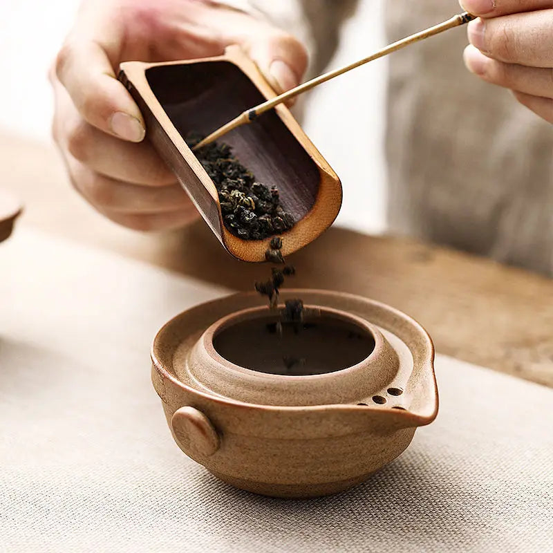 DecorBites™ Kung Fu Tea Set: Teapot, 2 Teacups, Travel Green Tea Cups, Ceramic Gaiwan