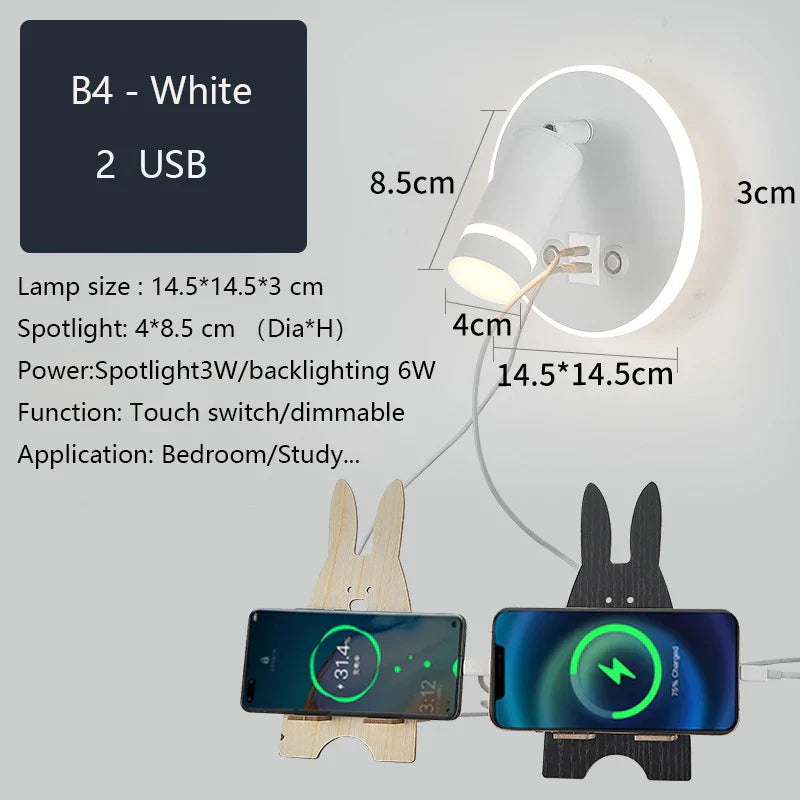 DecorBites™ LED Wall Sconce Lamp Touch Switch USB Bedside Reading Light Tri-color Diammable