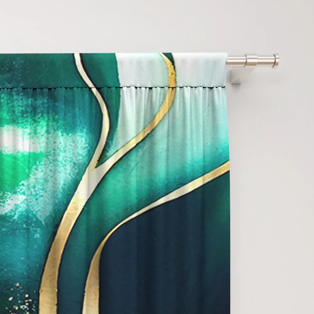 Decobites Green Marble Rod Pocket Curtains for Home Decoration