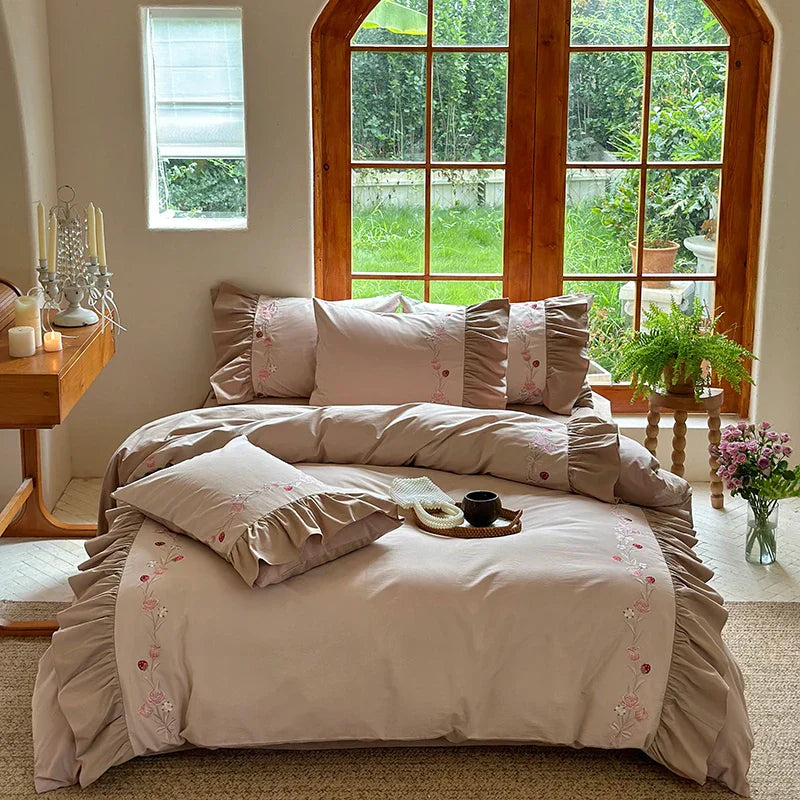 Embroidered Cotton Ruffle Bedding