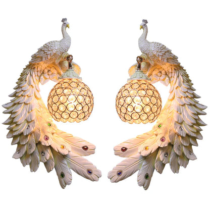 DecorBites™ Gold Peacock Crystal Wall Lamp: Elegant Nordic LED Light for Aisle & Walls