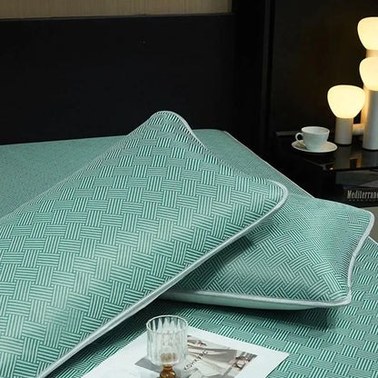 DecorBites™ Antibacterial Ice Silky Soft Fitted Sheet Set, Striped Geometric Pattern, Breathable Mattress Cover