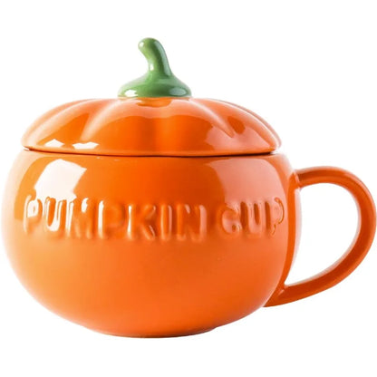 DecorBites™ Halloween Pumpkin Shaped Ceramic Cup with Spoon | Kawaii Soup Mug