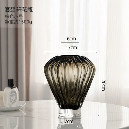 ديكور بايتس™ - مزهرية منطاد هواء ساخن باللون الأزرق، تنسيق زهور الزنبق، ديكور منزلي